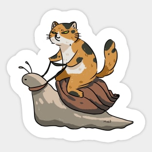 Cat riding a snail Sticker